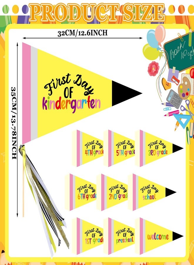 Gilprop 10 Pcs First Day of School Flag DIY 2025 Back to School Pennant First Day of Preschool Sign with Ribbons Make Your Own Photo Prop for School Classroom Decoration, Yellow - Image 2